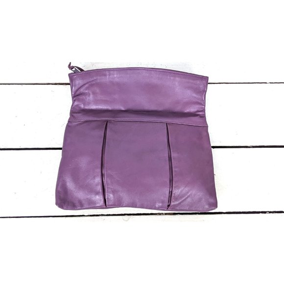 Vintage purple leather clutch hand bag purse - Picture 4 of 6